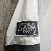 LS Polo Show Shirt, 1/3 Button up, Button Collar *vgc/gc, older, mnr seam threads, crinkled & puckered collar
