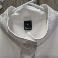 LS Polo Show Shirt, 1/3 Button up, Button Collar *vgc/gc, older, mnr seam threads, crinkled & puckered collar
