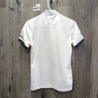 LS Polo Show Shirt, 1/3 Button up, Button Collar *vgc/gc, older, mnr seam threads, crinkled & puckered collar
