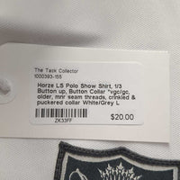 LS Polo Show Shirt, 1/3 Button up, Button Collar *vgc/gc, older, mnr seam threads, crinkled & puckered collar
