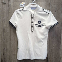 LS Polo Show Shirt, 1/3 Button up, Snap Collar *gc/fair, older, v.rubbed & pilly, dingy,crinkled & puckered collar
