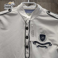 LS Polo Show Shirt, 1/3 Button up, Snap Collar *gc/fair, older, v.rubbed & pilly, dingy,crinkled & puckered collar

