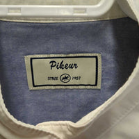 LS Polo Show Shirt, 1/3 Button up, Snap Collar *gc/fair, older, v.rubbed & pilly, dingy,crinkled & puckered collar
