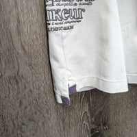 LS Polo Show Shirt, 1/3 Button up, Snap Collar *gc/fair, older, v.rubbed & pilly, dingy,crinkled & puckered collar
