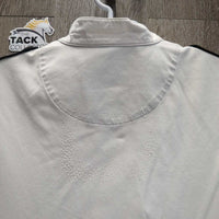 LS Polo Show Shirt, 1/3 Button up, Snap Collar *gc/fair, older, v.rubbed & pilly, dingy,crinkled & puckered collar
