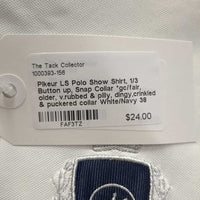 LS Polo Show Shirt, 1/3 Button up, Snap Collar *gc/fair, older, v.rubbed & pilly, dingy,crinkled & puckered collar

