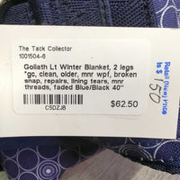 Lt Winter Blanket, 2 legs *gc, clean, older, mnr wpf, broken snap, repairs, lining tears, mnr threads, faded

