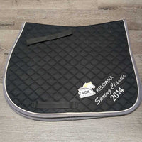 Quilt Jumper Saddle Pad, piping "Kelowna 2014" *gc, clean, hairy, faded, holey, rubs, pills, older
