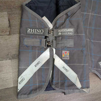 Med 250g Winter Blanket, detach neck, tail strap *gc, clean, repairs, torn reflectors, mnr wpf, edge rubs & pills, unstitched darts
