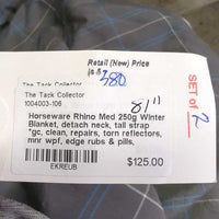 Med 250g Winter Blanket, detach neck, tail strap *gc, clean, repairs, torn reflectors, mnr wpf, edge rubs & pills, unstitched darts
