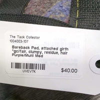 Bareback Pad, attached girth *gc/fair, clumpy, residue, hair
