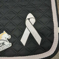Quilt Jumper Saddle Pad, piping *gc/fair, clean, thick residue, unstitched seams, v.hairy, faded, rubs, pills, older

