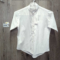 JUNIORS SS Show Shirt, wrap around Velcro Collar *gc/fair, older, dingy, seam puckers, threads, rubs
