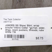 JUNIORS SS Show Shirt, wrap around Velcro Collar *gc/fair, older, dingy, seam puckers, threads, rubs
