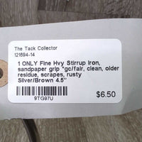 1 ONLY Fine Hvy Stirrup Iron, sandpaper grip *gc/fair, clean, older, residue, scrapes, rusty
