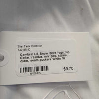 LS Show Shirt *vgc, No Collar, residue, mnr pills, stains, older, seam puckers
