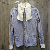 LS Show Shirt, attached Stock Tie Collar *gc, crinkled/creased collar, seam puckers, crinkles, older
