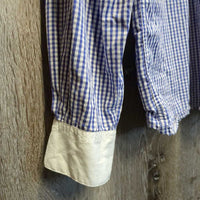 LS Show Shirt, attached Stock Tie Collar *gc, crinkled/creased collar, seam puckers, crinkles, older
