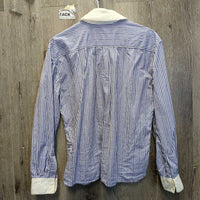 LS Show Shirt, attached Stock Tie Collar *gc, crinkled/creased collar, seam puckers, crinkles, older
