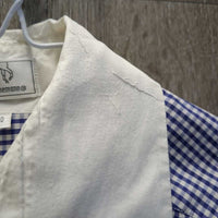 LS Show Shirt, attached Stock Tie Collar *gc, crinkled/creased collar, seam puckers, crinkles, older
