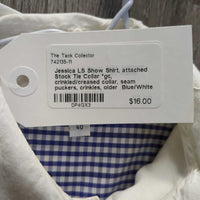 LS Show Shirt, attached Stock Tie Collar *gc, crinkled/creased collar, seam puckers, crinkles, older
