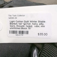 Light Cotton Quilt Winter Stable Blanket, tail *gc/fair, hairy, pilly, tears, threads, faded, rubs, mnr unstitched
