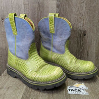 Short Round Toe "Snakeskin" Print & Suede Western Boots *vgc, mnr scuffs, dirt
