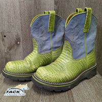 Short Round Toe "Snakeskin" Print & Suede Western Boots *vgc, mnr scuffs, dirt
