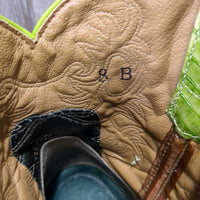 Short Round Toe "Snakeskin" Print & Suede Western Boots *vgc, mnr scuffs, dirt
