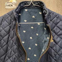 Quilt Vest, Fleece aftermarket lining, zipper *gc, older, curled bottom edges, linty, faded, linty, rubs, unstiched edges
