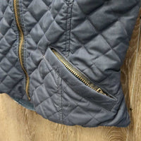 Quilt Vest, Fleece aftermarket lining, zipper *gc, older, curled bottom edges, linty, faded, linty, rubs, unstiched edges
