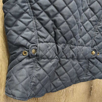 Quilt Vest, Fleece aftermarket lining, zipper *gc, older, curled bottom edges, linty, faded, linty, rubs, unstiched edges
