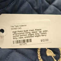 Quilt Vest, Fleece aftermarket lining, zipper *gc, older, curled bottom edges, linty, faded, linty, rubs, unstiched edges
