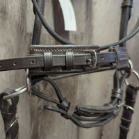 Raised Padded Monocrown Sidepull English Bridle, Cotton Web Reins *like new, v.mnr creases
