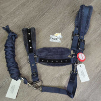Fleece Lined Nylon Halter, adj, snap, bling, braided nylon lead rope *vgc, mnr dirt, hair, clumping
