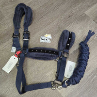 Fleece Lined Nylon Halter, adj, snap, bling, braided nylon lead rope *vgc, mnr dirt, hair, clumping
