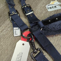 Fleece Lined Nylon Halter, adj, snap, bling, braided nylon lead rope *vgc, mnr dirt, hair, clumping
