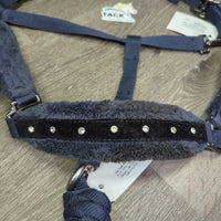 Fleece Lined Nylon Halter, adj, snap, bling, braided nylon lead rope *vgc, mnr dirt, hair, clumping
