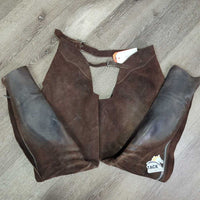 Suede Full Chaps *gc/fair, dirty, dry, stiff, rubs, stains, film, faded, stretched knees
