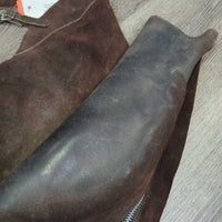 Suede Full Chaps *gc/fair, dirty, dry, stiff, rubs, stains, film, faded, stretched knees
