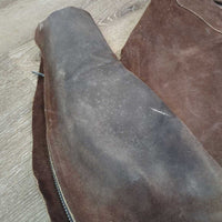 Suede Full Chaps *gc/fair, dirty, dry, stiff, rubs, stains, film, faded, stretched knees
