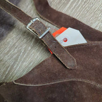 Suede Full Chaps *gc/fair, dirty, dry, stiff, rubs, stains, film, faded, stretched knees
