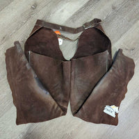 Suede Full Chaps *gc/fair, dirty, dry, stiff, rubs, stains, film, faded, stretched knees
