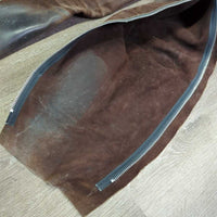 Suede Full Chaps *gc/fair, dirty, dry, stiff, rubs, stains, film, faded, stretched knees
