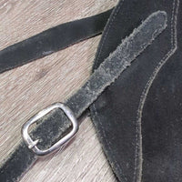 Suede Full Chaps *gc, faded, stains, rubs, cut tag, v.rubbed, dry, stiff
