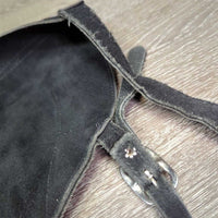Suede Full Chaps *gc, faded, stains, rubs, cut tag, v.rubbed, dry, stiff
