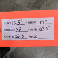 Suede Full Chaps *gc, faded, stains, rubs, cut tag, v.rubbed, dry, stiff
