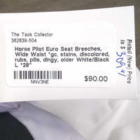 Euro Seat Breeches, Wide Waist *gc, stains, discolored, rubs, pills, dingy, older
