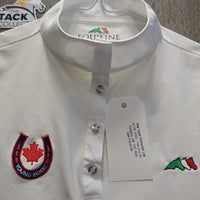 SS Polo Show Shirt, 1/4 Button Up, Snap Collar "Young Riders, Grant" *gc, mnr stains & seam rubs
