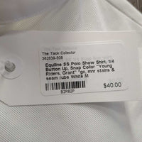 SS Polo Show Shirt, 1/4 Button Up, Snap Collar "Young Riders, Grant" *gc, mnr stains & seam rubs
